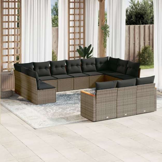 Set Divani da Giardino 13 pz con Cuscini Grigio in Polyrattan