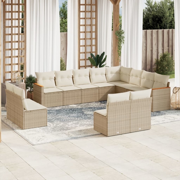 Set Divani da Giardino 12 pz con Cuscini Beige in Polyrattan