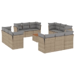 Set Divano da Giardino 13 pz con Cuscini Beige Misto Polyrattan