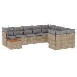 Set Divano da Giardino 10 pz con Cuscini Beige Misto Polyrattan