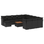 Set Divani da Giardino 13pz con Cuscini Nero in Polyrattan