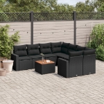 Set Divani da Giardino 9 pz con Cuscini Nero in Polyrattan