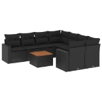 Set Divani da Giardino 9 pz con Cuscini Nero in Polyrattan