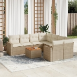 Set Divano da Giardino 9 pz con Cuscini Beige in Polyrattan