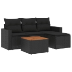 Set Divani da Giardino 5 pz con Cuscini in Polyrattan Nero