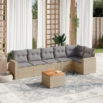 Set Divano da Giardino 7 pz con Cuscini Beige Misto Polyrattan