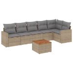 Set Divano da Giardino 7 pz con Cuscini Beige Misto Polyrattan