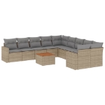 Set Divano da Giardino 11 pz con Cuscini Beige Misto Polyrattan