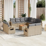 Set Divano da Giardino 12 pz con Cuscini Beige Misto Polyrattan