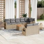 Set Divano da Giardino 9 pz con Cuscini Beige Misto Polyrattan