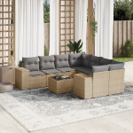 Set Divano da Giardino 9 pz con Cuscini Beige in Polyrattan