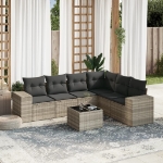 Set Divani da Giardino 7pz con Cuscini Grigio Chiaro Polyrattan