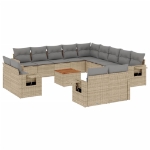Set Divano da Giardino 14 pz con Cuscini Beige Misto Polyrattan