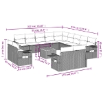 Set Divano da Giardino 14 pz con Cuscini Beige Misto Polyrattan