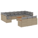 Set Divano da Giardino 14 pz con Cuscini Beige Misto Polyrattan