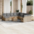 Set Divano da Giardino 12 pz con Cuscini Beige Misto Polyrattan