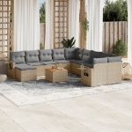 Set Divano da Giardino 12 pz con Cuscini Beige Misto Polyrattan
