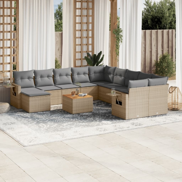 Set Divano da Giardino 12 pz con Cuscini Beige Misto Polyrattan