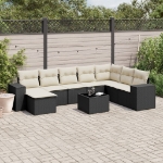 Set Divani da Giardino 9 pz con Cuscini Nero in Polyrattan