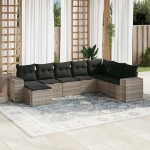 Set Divano da Giardino 8pz con Cuscini Grigio Chiaro Polyrattan