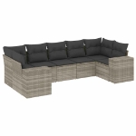 Set Divani da Giardino 7pz con Cuscini Grigio Chiaro Polyrattan