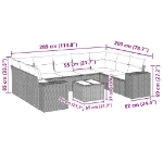 Set Divani da Giardino 10pz con Cuscini in Polyrattan Nero
