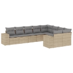 Set Divano da Giardino 9 pz con Cuscini Beige in Polyrattan