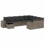 Set Divano da Giardino 10 pz con Cuscini Grigio in Polyrattan