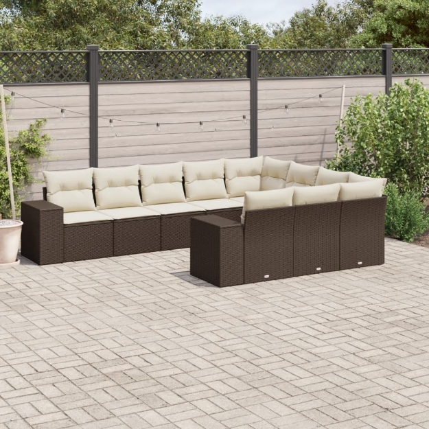 Set Divani da Giardino 10pz con Cuscini in Polyrattan Marrone