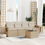 Set Divano da Giardino 5 pz con Cuscini Beige in Polyrattan
