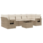 Set Divano da Giardino 8 pz con Cuscini Beige in Polyrattan