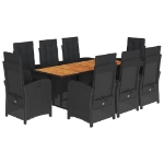Set da Pranzo da Giardino 9 pz con Cuscini Nero in Polyrattan