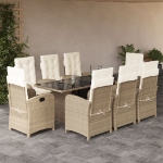 Set da Pranzo da Giardino 9 pz con Cuscini Beige in Polyrattan