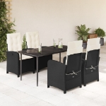Set da Pranzo da Giardino 5 pz Nero con Cuscini in Polyrattan