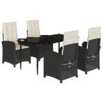 Set da Pranzo da Giardino 5 pz Nero con Cuscini in Polyrattan