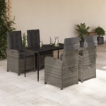 Set da Pranzo da Giardino 5 pz con Cuscini in Polyrattan Grigio
