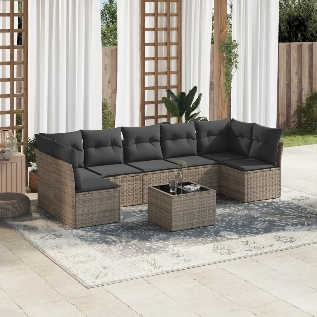 Set Divano da Giardino 8 pz con Cuscini Grigio in Polyrattan