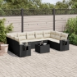 Set Divani da Giardino 10pz con Cuscini in Polyrattan Nero