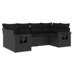 Set Divano da Giardino 6 pz con Cuscini Nero in Polyrattan