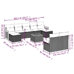 Set Divani da Giardino 10pz con Cuscini in Polyrattan Nero
