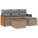 Set Divano da Giardino 5 pz con Cuscini Beige in Polyrattan