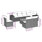 Set Divano da Giardino 9 pz con Cuscini Beige in Polyrattan