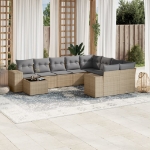 Set Divano da Giardino 10 pz con Cuscini Beige in Polyrattan