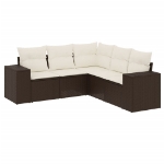 Set Divano da Giardino 5 pz con Cuscini Marrone in Polyrattan