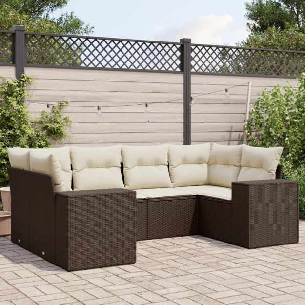 Set Divano da Giardino 6 pz con Cuscini Marrone in Polyrattan