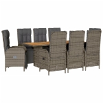 Set da Pranzo da Giardino 9 pz con Cuscini in Polyrattan Grigio