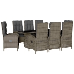 Set da Pranzo da Giardino 9 pz con Cuscini in Polyrattan Grigio
