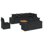 Set Divani da Giardino 9 pz con Cuscini Nero in Polyrattan