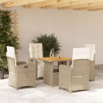 Set da Pranzo da Giardino 5 pz con Cuscini Beige in Polyrattan