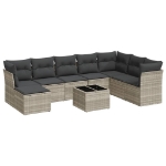 Set Divano da Giardino 9pz con Cuscini Grigio Chiaro Polyrattan